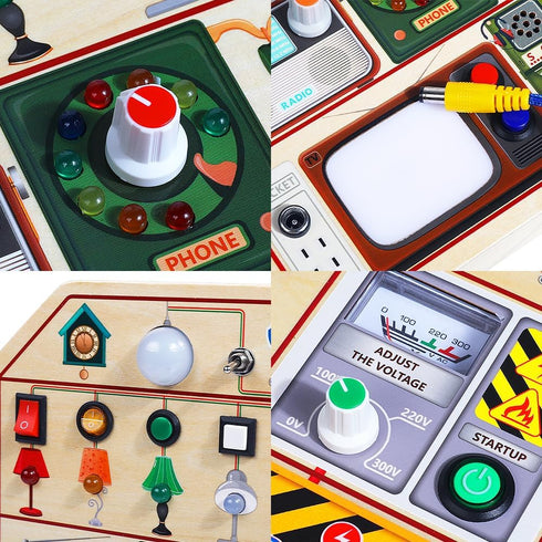 JAUNTY Montessori Wooden Busy Board - Toddler Sensory Toys with LED Light Switches, Travel Toys for Ages 1-3