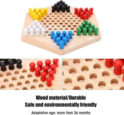 Colorful Wooden Chinese Checkers Board Game Set, Classic Strategy Game for Kids and Adults, 7.8 Inch