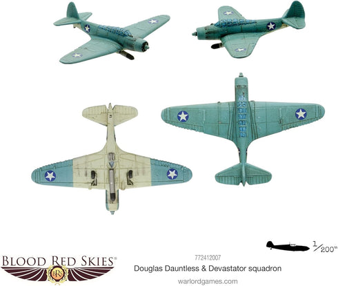 Warlord Blood Red Skies Douglas Dauntless & Devastator Squadron 1:200 WWII Table Top War Game 772412007, Unpainted