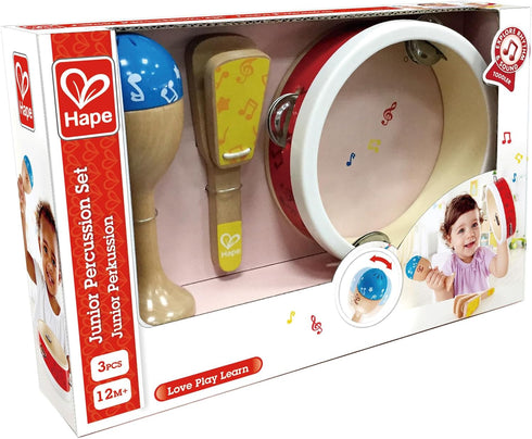 Hape Junior Percussion Set, 3 Piece Wooden Instrument Set for Toddlers