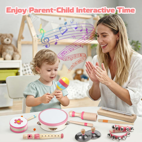 Rmischolar 1-3, Set, Baby Musical Instruments - Montessori Musical Toys for Toddlers Wooden Percussion Instruments Kids