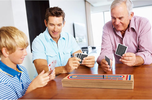 Set 3 9 2 Cribbage Board Game with Large Storage Area, Solid Wood Track Cribbage Board, Metal Pegs, Playing Cards