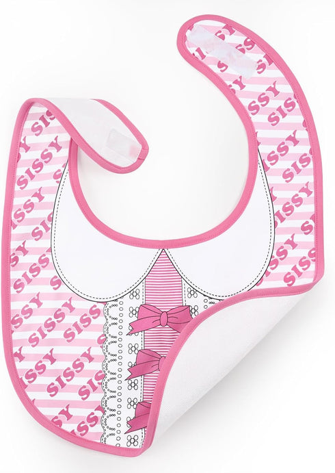 Littleforbig Cotton Waterproof Babydoll Printed Adult Bib - Adjustable Velcro Closure, Pretty in Pink Sissy Bib