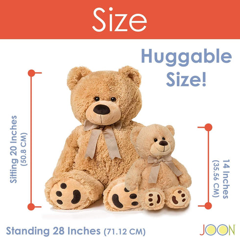 JOON Big Teddy Bear - Fluffy Fur, 28 Inches, Tan, Huggable & Lovable Joy, Ideal Gift for Baby Showers, Ribbon & Bow