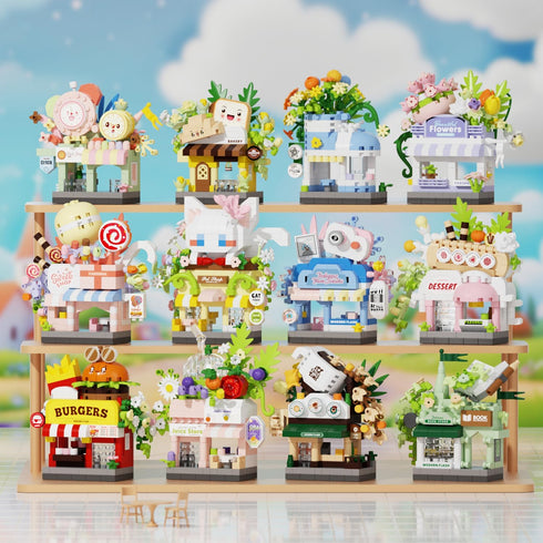 Sacblirr Set Juice Shop City Street View House Mini Building Micro Blocks Toy Store Shop for Home Decor Toys Birthday