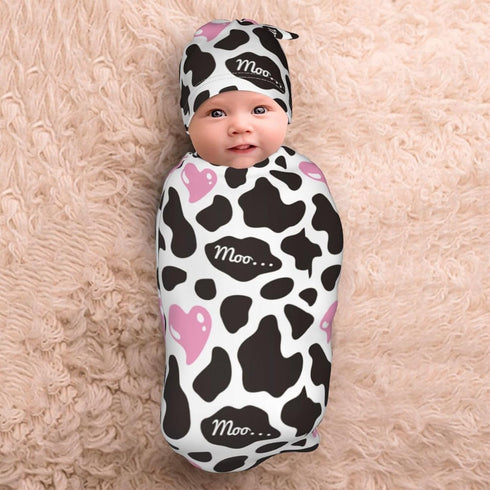 Osvbs Set Cow Print Pink Heart Baby Stuff Swaddle Blanket Wrap Baby Newborn Blanket Soft Sleep Sack Stretchy