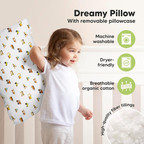 14X20 Set KeaBabies Toddler Pillow with Pillowcase, Jumbo - Soft Organic Cotton Toddler Pillows for Sleeping - Machine