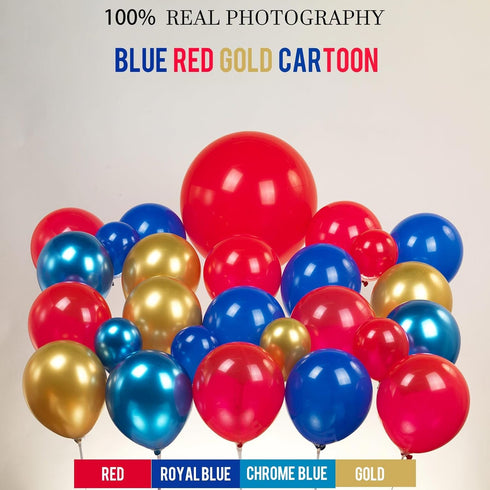 Kozee Red Blue Gold Balloon Garland Arch Kit, 130 PCS Chrome Blue for Kid Video Game Birthday Party