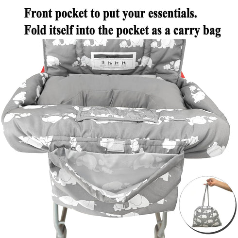 2-in-1 Love&go Soft Pillow Attached Shopping Cart and High Chair Cover for Baby, Cotton Padded Cart Cover, Fold'n Roll