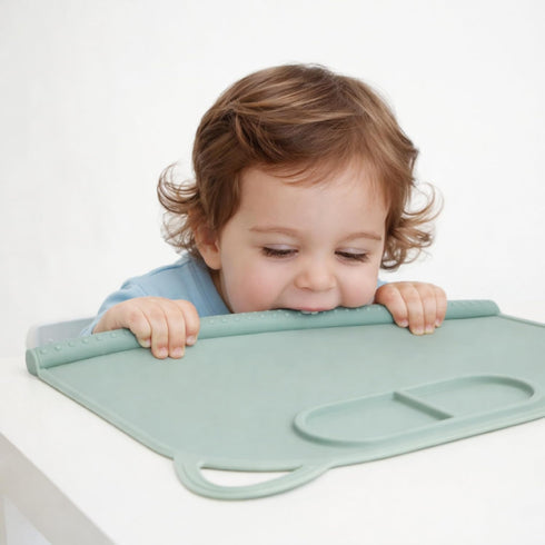 2 Pack Domensi Silicone Suction Placemat with Teething Edge Bumper/Spill for Baby Toddlers Kids with Storage Bag