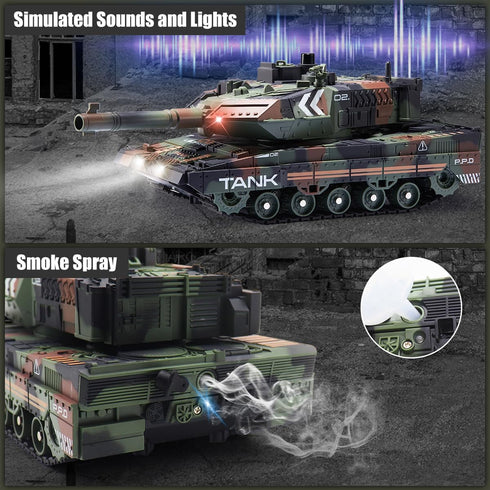 2.4Ghz 13 6-8 9-12, RC Tank that Shoots for Kids - Remote Control Army Tank Toys with Auto Demo Sound Light Smoke
