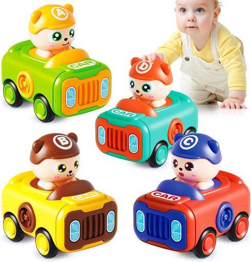 Keamaidy Baby Car Toys for Toddler 1-3, 4PCS Press to Go Push