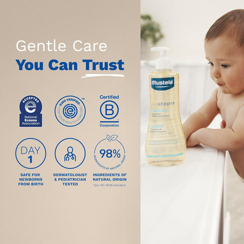 16.9 oz. Mustela Stelatopia Eczema-Prone Skin Cleansing Oil - Baby Body Wash with Natural Avocado & Sunflower Oil