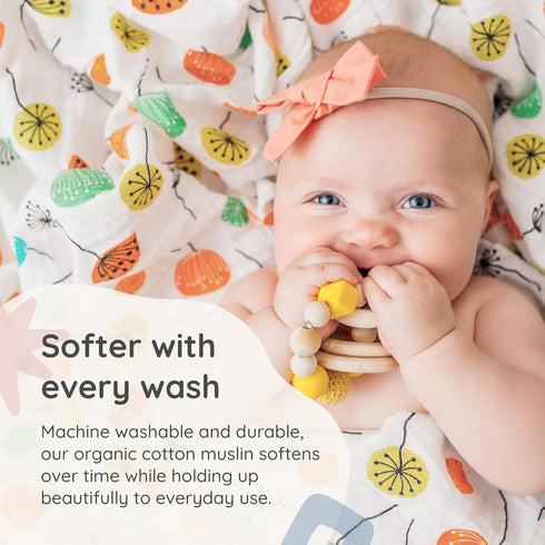 2 Pack 100% 47x47 Inches, Margaux & May Organic Muslin Swaddle Blankets - Organic, Large Breathable Baby Blankets, Pink