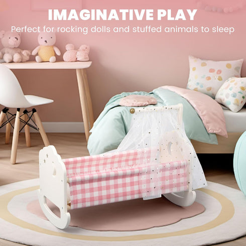 Set, 18 Inch Pithfor Wooden Baby Doll Crib Baby Doll Bed Toys for Dolls, with Bedding and Canopy, Baby Doll Furniture