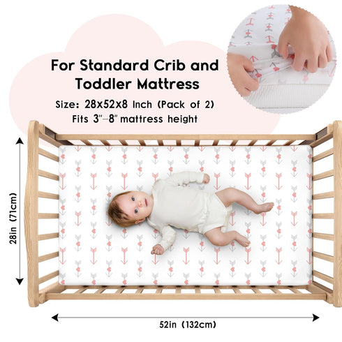 2 Pack 28x52x8in(Arrow) Yoofoss Baby Crib Sheets for Boys Girls, Fitted Crib Sheet for Standard Crib and Toddler