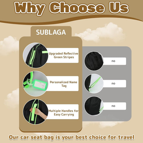 Sublaga 2 Carseat Bag for Airplane Travel, Carseat Gate Check Bag, Durable Car Seat Cover Baby Travel and Pcs Luggage