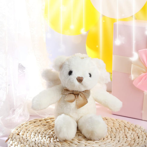 Angel Bear Plush Stuffed Animal with Wings White Bear Dolls for Boys Girls Birthday Gift (Ribbon Bow, 10 Inch)