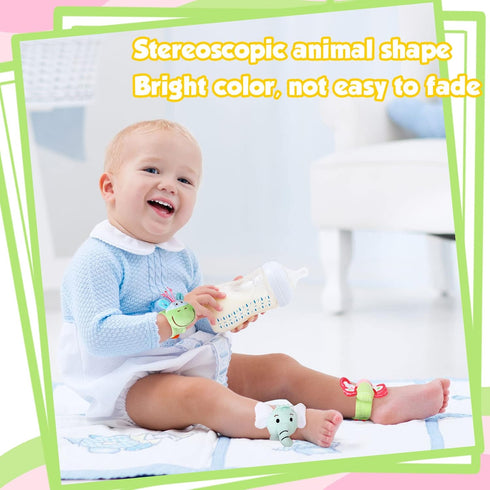 4 Pieces Baby Wrist Rattles, Animal Pattern Newborn Foot Rattles Toy for Boys Girls, 4 Designs (Elephant, Donkey,