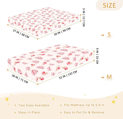 Jynexis 52x28 Cake Ice Cream Pink Print Baby Crib Sheets, Cotton Fitted Crib Sheet, Soft Breathable, Fits Standard