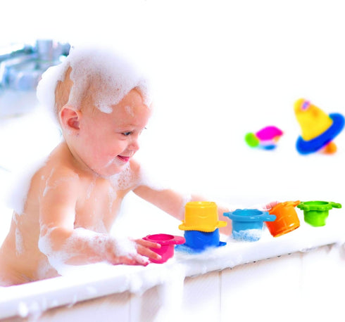 Baby Bath Toy - Beach Stacking Cups for Boys and Girls - 8 pcs Bath Tub Toys for Toddlers