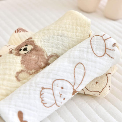 Lily Brown 4 Pack Baby Washcloths Soft Absorbent Cotton Washable- Saliva Towel Face Wipes Bath Face Towel Wipes Baby