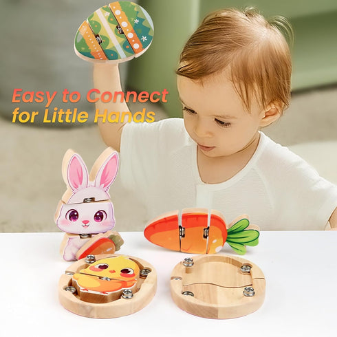 HUZU Easter Snap Builders, Easter Basket Stuffers Bunny, Carrot, Egg, Chick Wooden Puzzle Toy, Basket Essentials Take