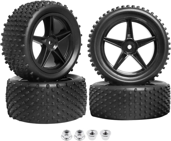 12mm Hex Wheels Tires Set (1/10 RC Buggy) - Front & Rear Compatible with Traxxas Bandit Vxl, Non-Glued