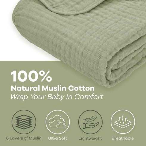 Set Comfy Cubs Green Muslin Fitted Changing Pad Cover and Baby Blanket