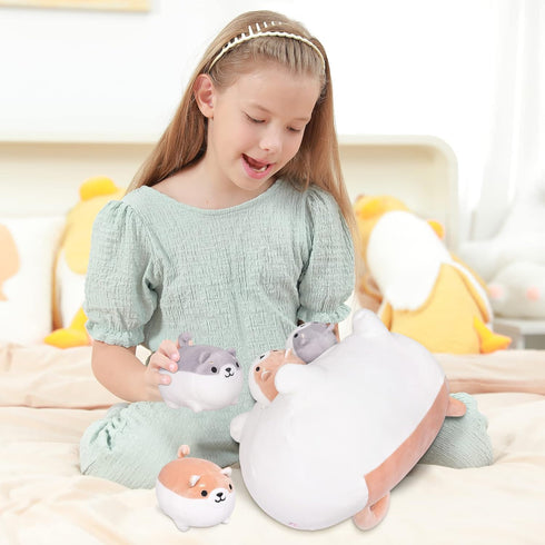 5 16" Mommy 4 Shiba Inu Plush, PCS Shiba Inu Stuffed Animal Family, Corgi Plushie Cute Soft Plushies Pillow Toy Anime