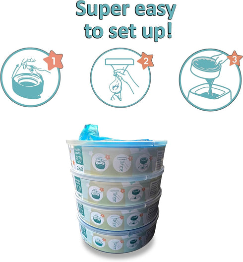 Generic 4 Pack, 1120 Diaper Pail Refill Bags Compatible with Diaper Genie Essentials Odor Lock, Lavender Scent, Holds