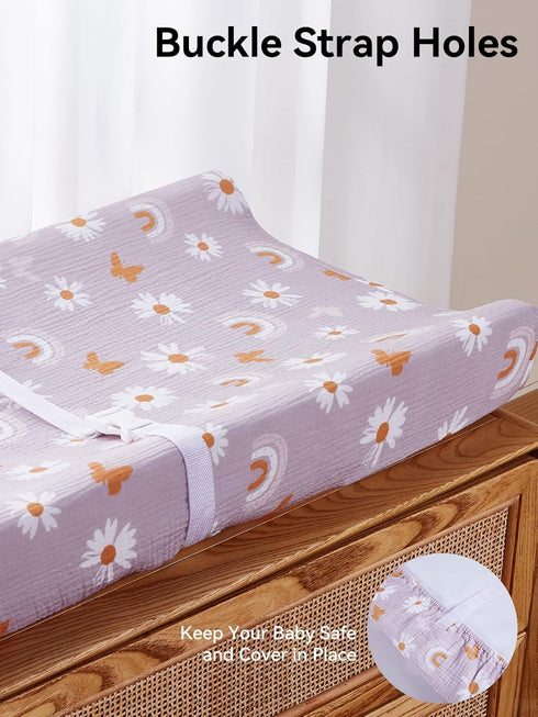 2 Pack(Pink TILLYOU Muslin Changing Pad Cover for Baby Girls Boys, Soft and Breathable Cotton Diaper Changing Table