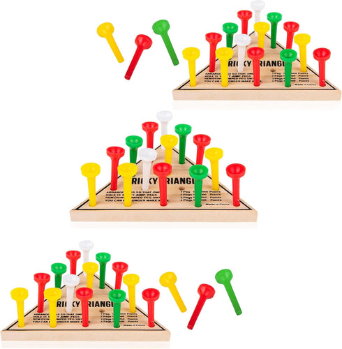 Wooden Triangle Peg Board Game - 3 Pack Retro Mini Travel Game
