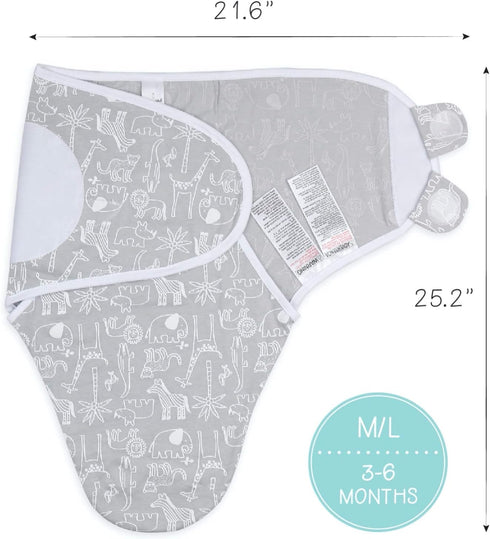 The Peanutshell Baby Swaddle Blankets, 3 Pack Wrap Set for Boys or Girls, Grey Safari Animals & Stars (Medium/Large)
