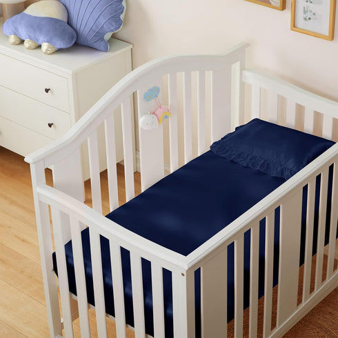 2 Pack, 28 52 8 Inch Entisn Satin Crib Sheets x x Soft Fitted Crib Mattress Sheets for Baby Boys, Navy Blue Nursery