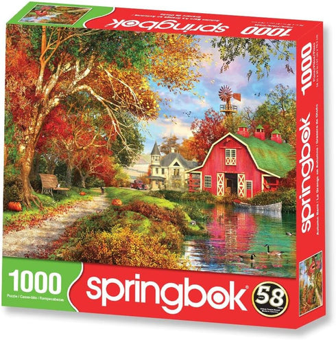 Springbok Autumn Barn 1000 Piece Jigsaw Puzzle Illustration of Classic Barn and Farm House in Fall