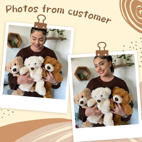MorisMos 3 Packs Teddy Bears Bulk - Cute Small Plush Toys for Kids, 14 Inches
