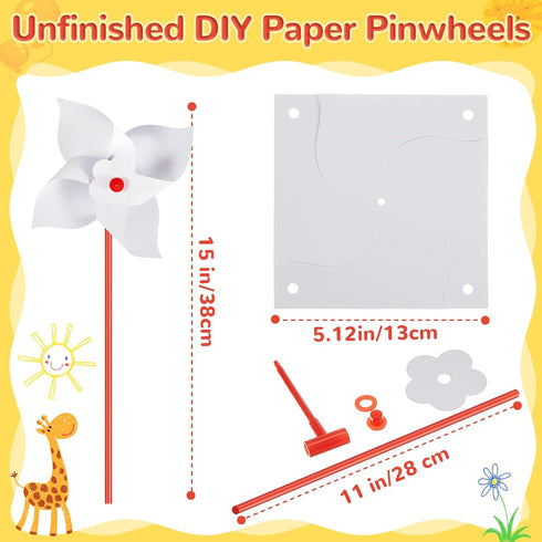 Simgoing 300 Summer 250th 4 (5.12 Inch) Pcs DIY Pinwheels for Kids Party Favor Paper Craft Kits Bulk White Pinwheels