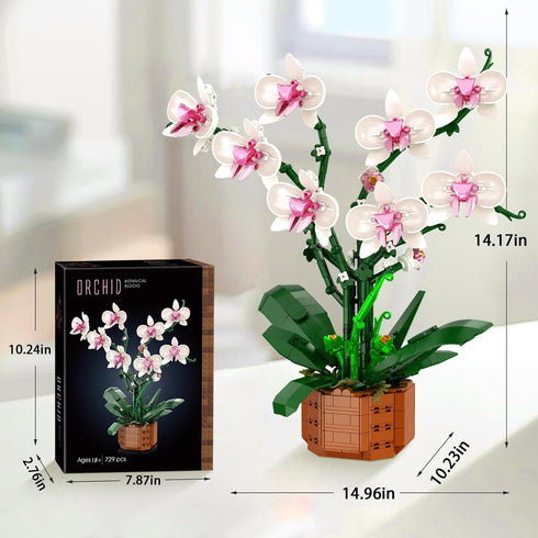 Set, Set 18+ Bilinott Orchid Flower Building Blocks Fake Indoor Flowers Building for Home, Kitchen, Desk Decoration