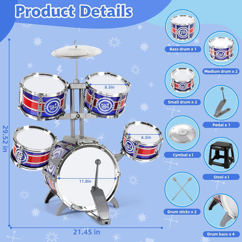 Set, Set 1 3 5 7 9 12 Kids Drum Drum for Toddlers with Stool Upgraded Plastic Rock Jazz Drum Kit Musical Instruments