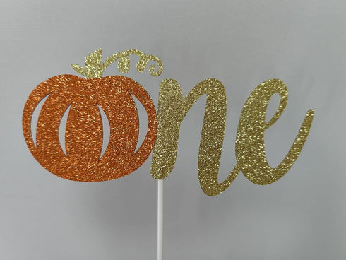 Glitter Pumpkin One Cake Topper - Little Pumpkin 1st Birthday Decorations for Fall