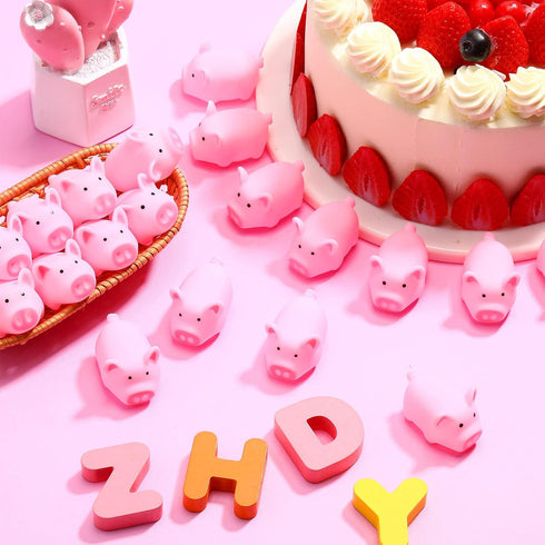 200 Pcs Tiny Pink Rubber Pig Bath Toy Bulk, Float and Squeak Piggy Bathtub Toys for Baby Shower Party Supplies