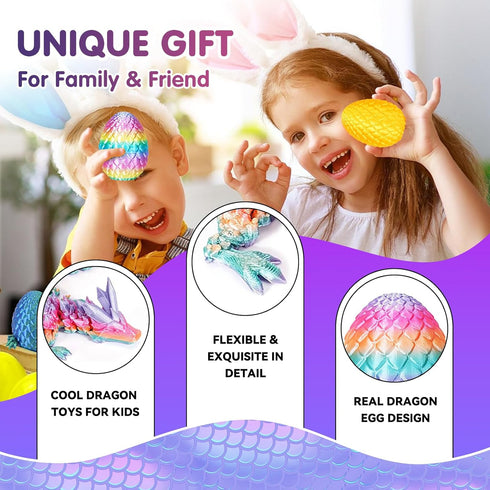 Apear1 16 3D 3D 3D Set (16 Pcs Printed Dragon Eggs with Dragon Inside, Mini Dragon Egg Fidget Toy Articulated Crystal