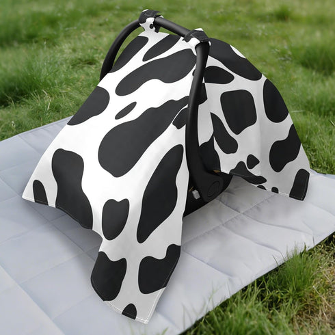 Dalzium Black and White Cow Print Car Seat Cover Baby, Carseat Canopy Cover for Girl Boy, Breathable Baby Carrier Cover