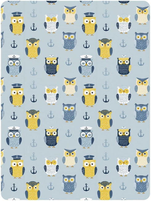 miaozhen 1 Pack 52x28 Cotton Baby Crib Sheets Comfy Breathable Funny Ocean Owl Blue Crib Mattress Sheet for Nursery