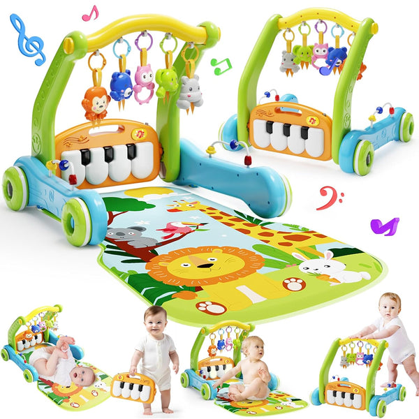 Baby Gym Play Mat with Walker, 2 IN 1 Kick and Play