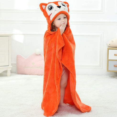 MICHLEY Baby Hooded Swaddling Blanket, Animal Face Toddler Fall Winter Throw, 0-3 Years (Fox)