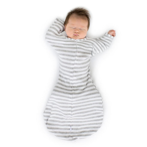 Set, 6-9 4pk, SwaddleDesigns Baby Swaddle Gray Stripes, Mo Transitional Swaddle Sack with Arms Up Half-Length Sleeves