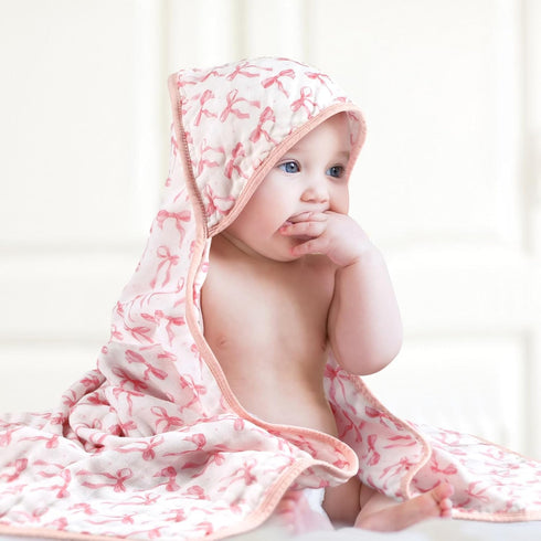 Hahafelt 2 100% 32x32inch Pcs Pink Bow Baby Hooded Towels for Newborn Muslin Cotton Baby Bath Towel with Hood
