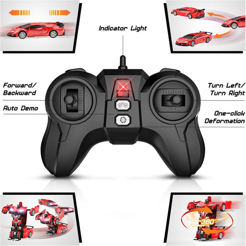 3-5 6-8, 2.4GHz, 360 1:16 Headlight,3-8 Qumcou Transform Remote Control Car, RC Cars for Boys Age One-Button Transform